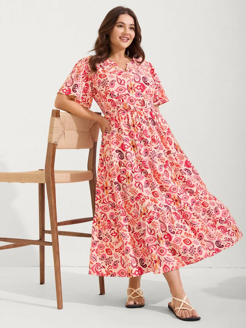 Sweet Florals Notched Collar Midi Dress
