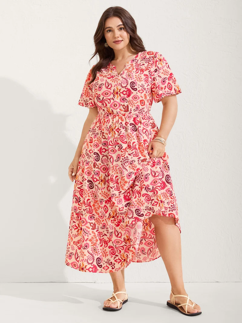 Sweet Florals Notched Collar Midi Dress