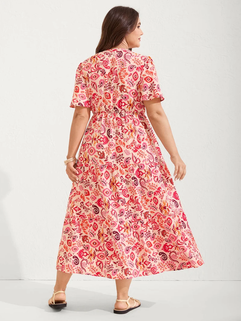Sweet Florals Notched Collar Midi Dress