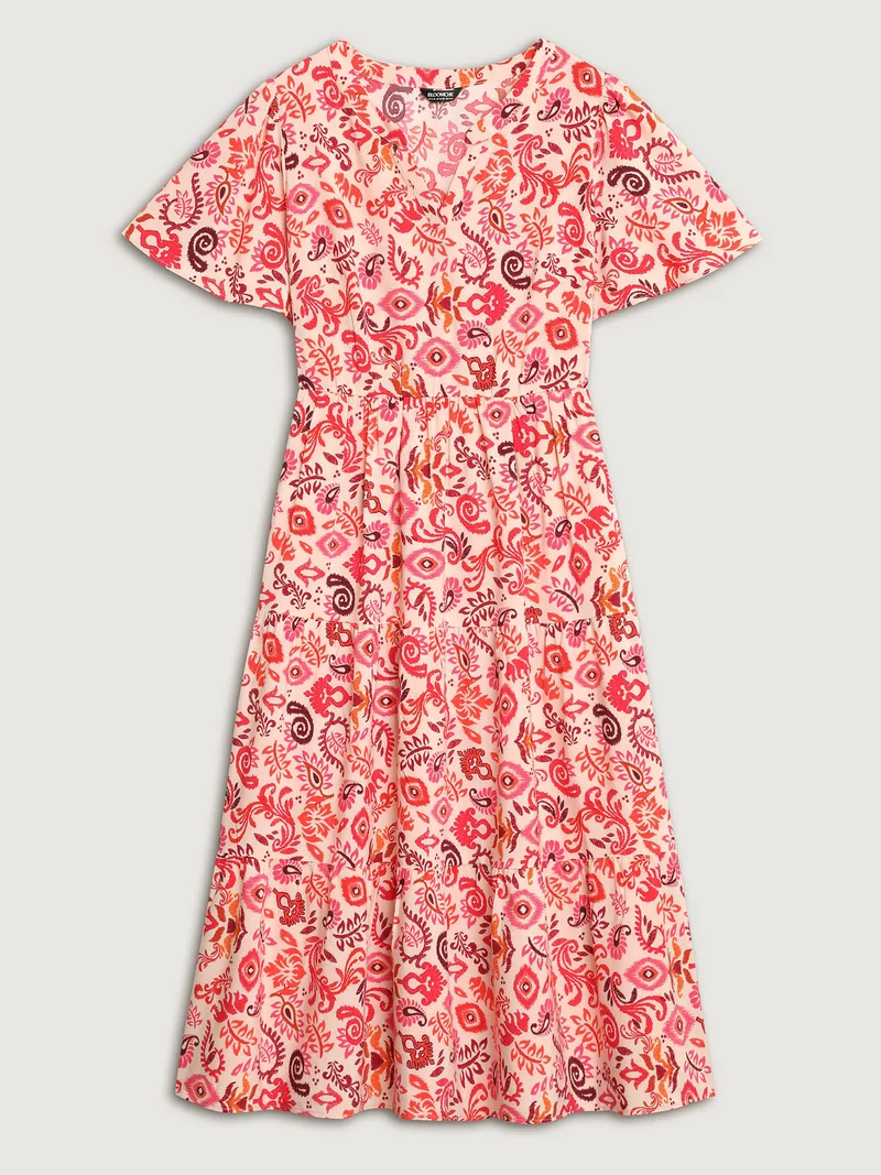 Sweet Florals Notched Collar Midi Dress