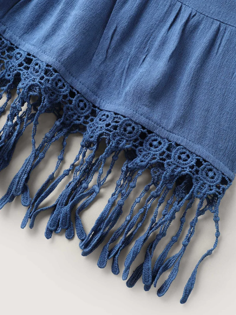 Rayon Lace Trim Solid Relaxed Blouse