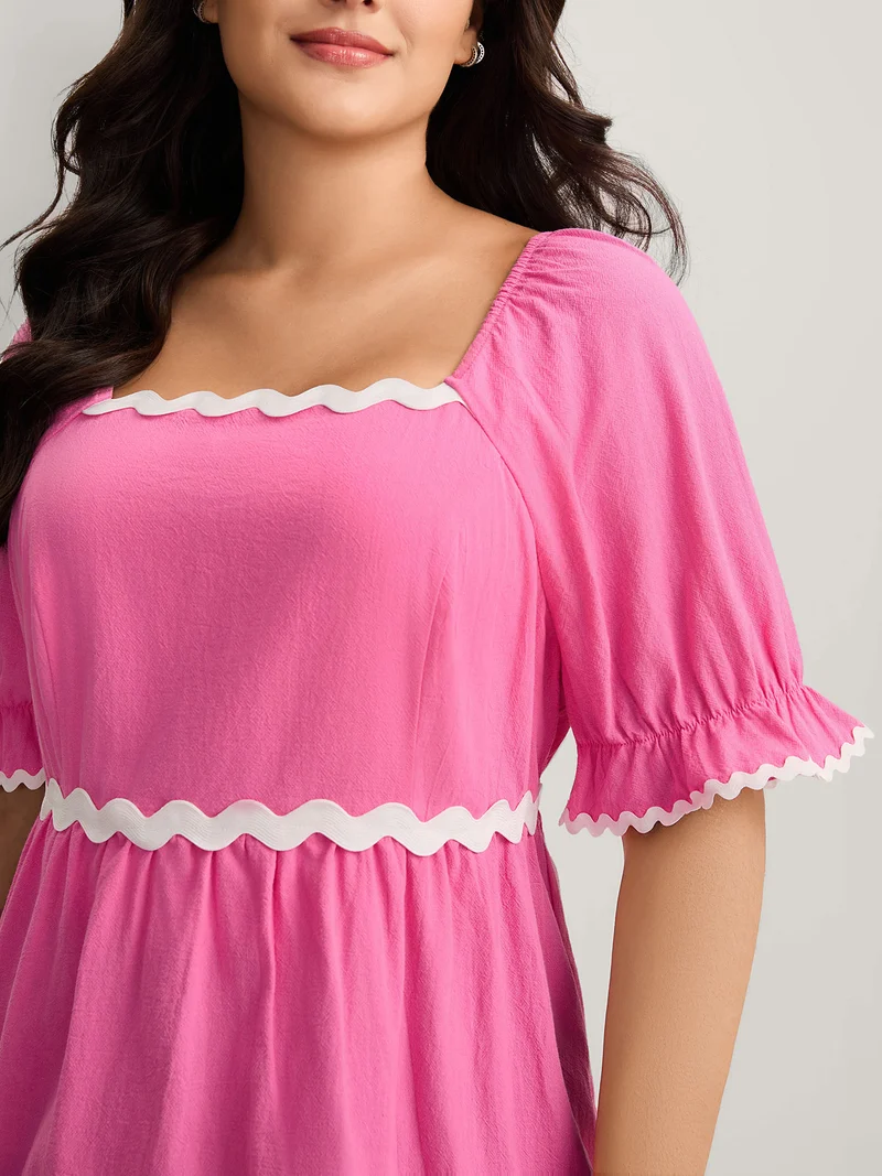 Cotton Contrast Webbed Square Neck Solid Blouse