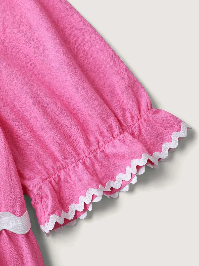 Cotton Contrast Webbed Square Neck Solid Blouse