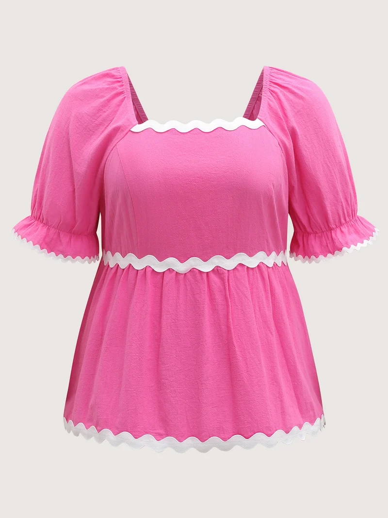 Cotton Contrast Webbed Square Neck Solid Blouse