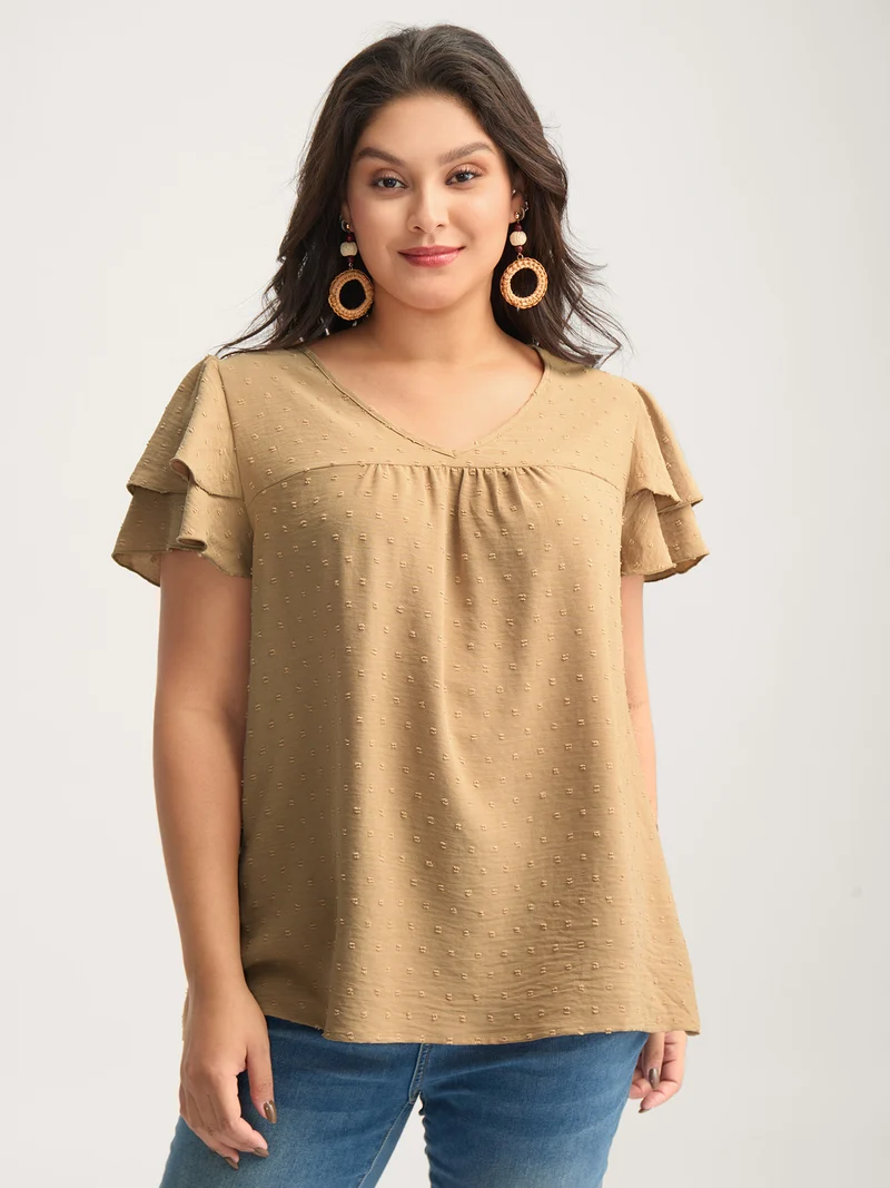 Textured Bust-Comfort Layered Sleeve Blouse
