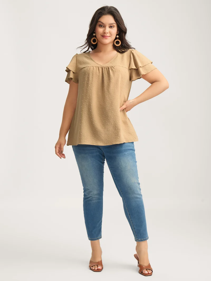 Textured Bust-Comfort Layered Sleeve Blouse