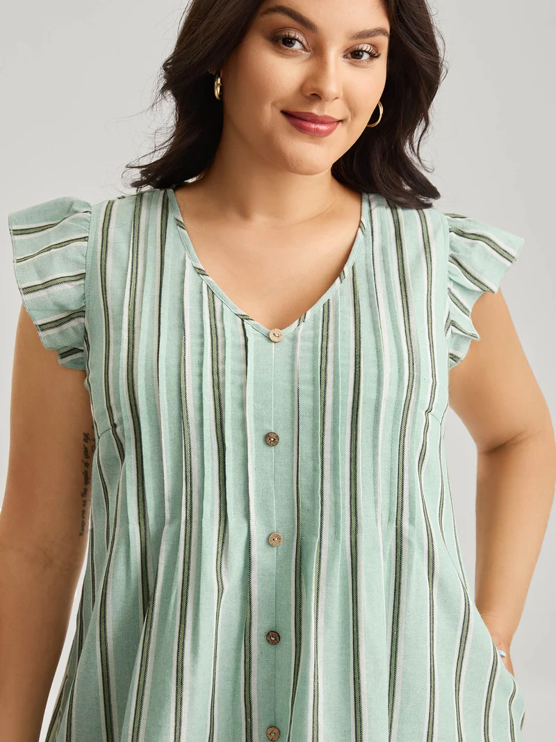 Pleated Front Stripes Pockets Midi Dress
