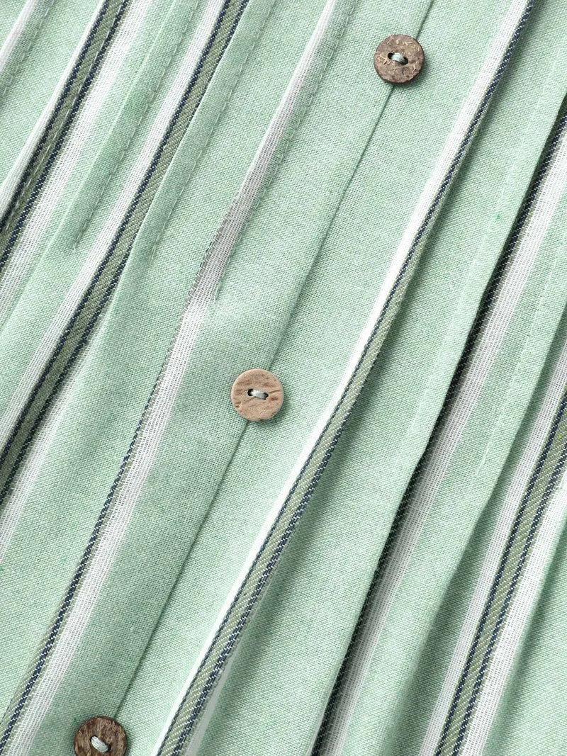 Pleated Front Stripes Pockets Midi Dress