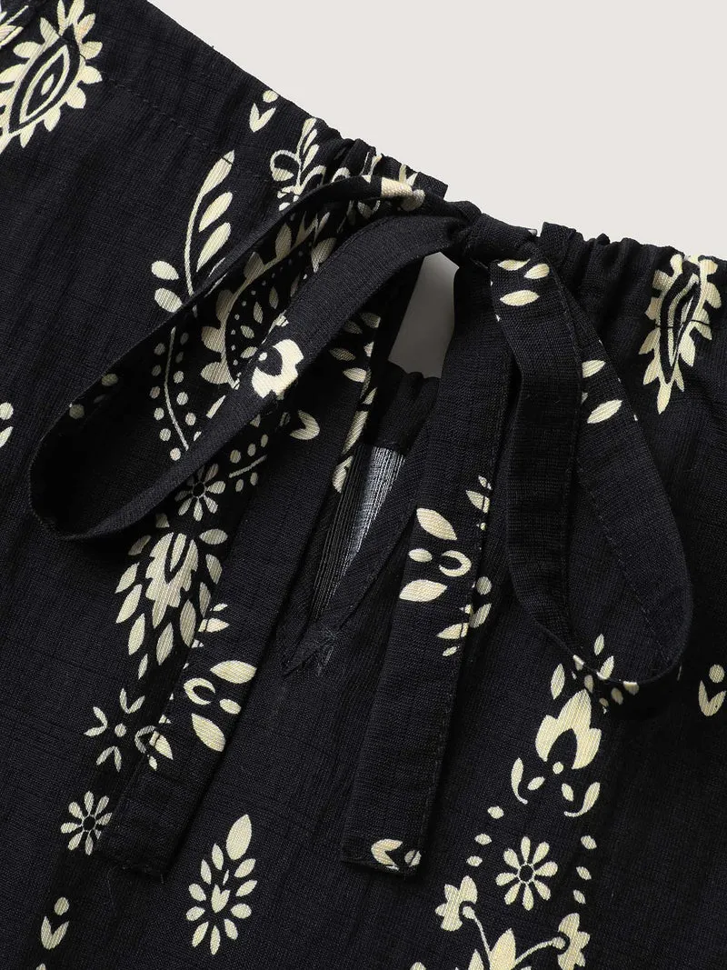 Boho Print Halter Neck Pockets Midi Dress