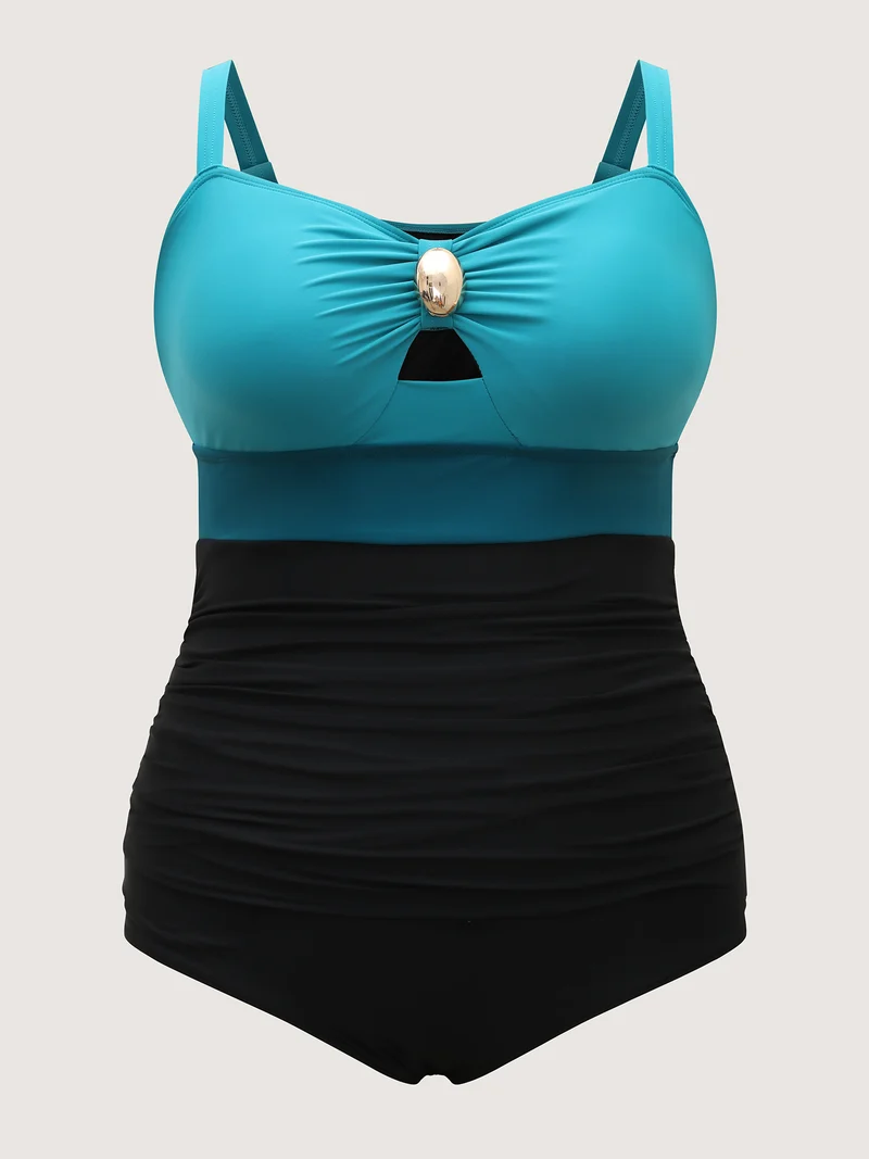 Two-Piece Contrast Sheer Sarong Swimsuit
