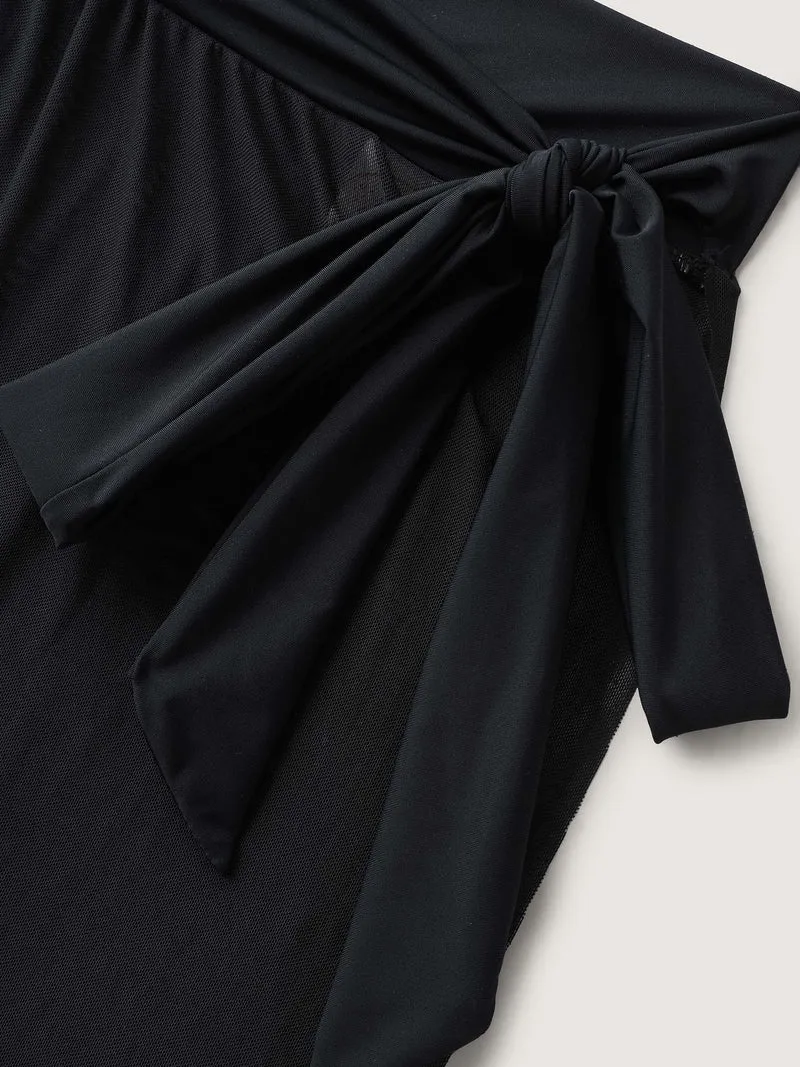 Two-Piece Contrast Sheer Sarong Swimsuit