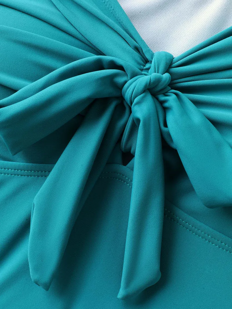 Knotted Bodice Flared Sleeve Swim Top