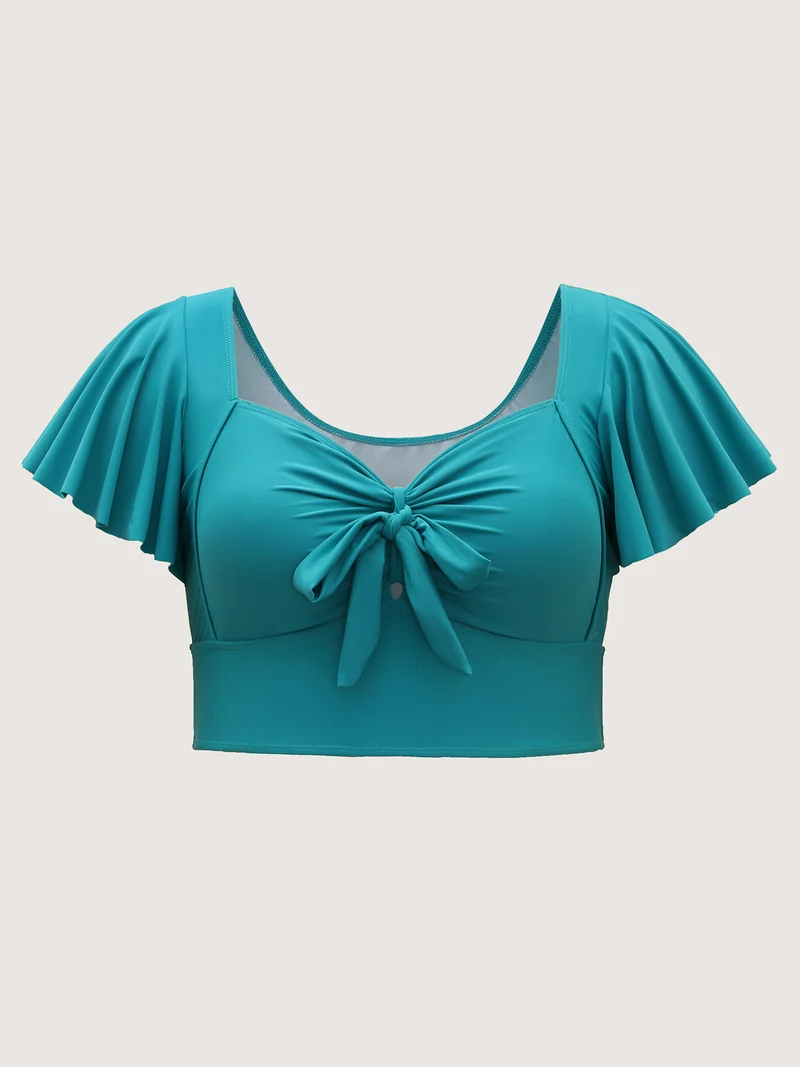 Knotted Bodice Flared Sleeve Swim Top