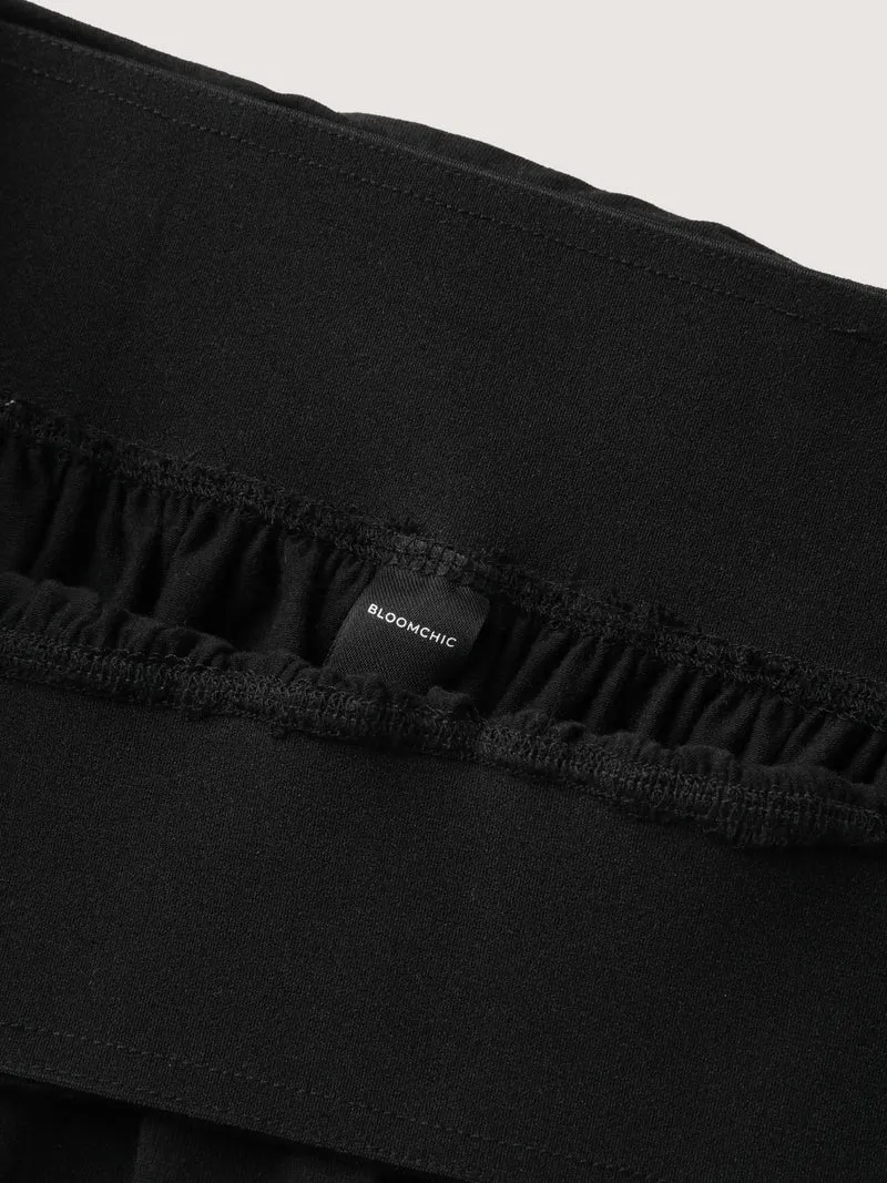 Ruched Waist Flowy Solid Midi Skirt