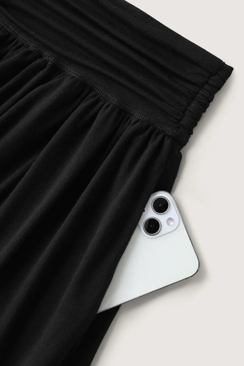 Ruched Waist Flowy Solid Midi Skirt