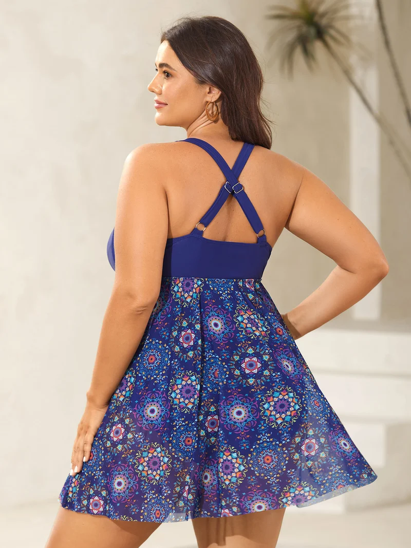 Tie-Front Sheer Boho Print Swim Dress