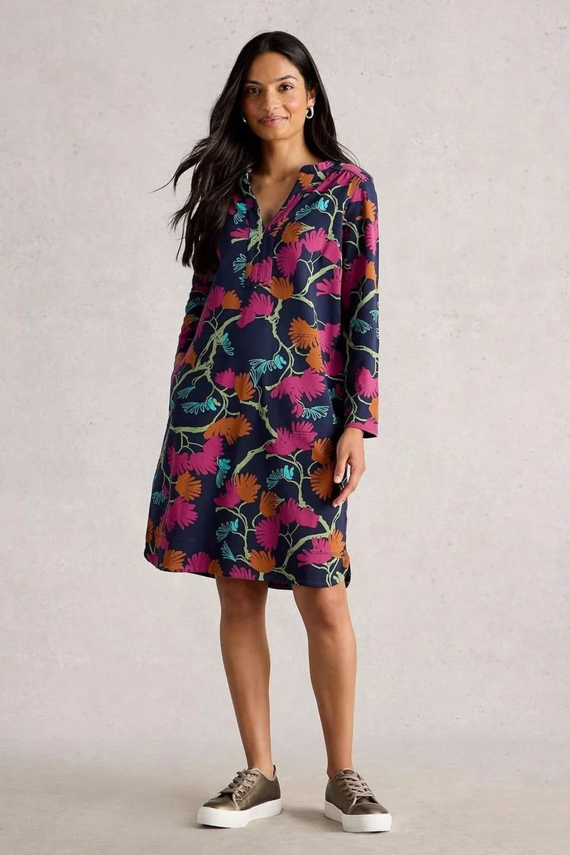 Robe droite imprimée col tunisien