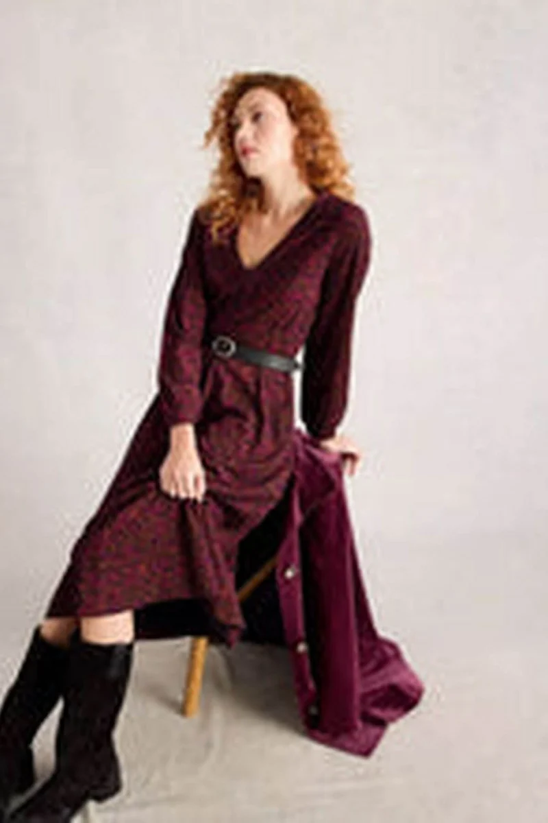 Robe midi en jersey col en V