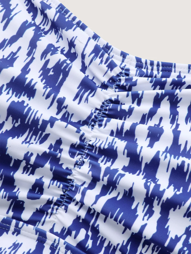 Color Fusion Ruched Abstract Swim Dress