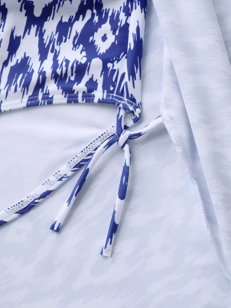 Color Fusion Ruched Abstract Swim Dress