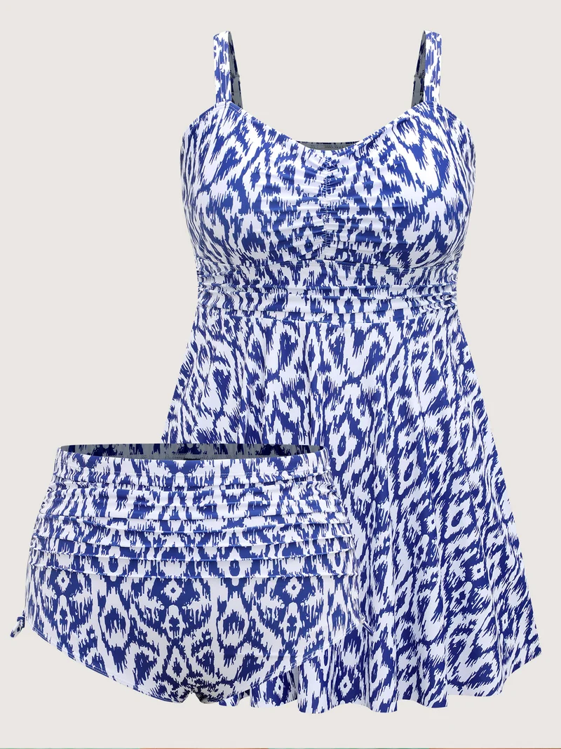 Color Fusion Ruched Abstract Swim Dress