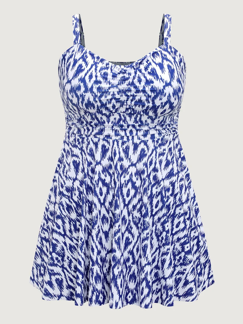 Color Fusion Ruched Abstract Swim Dress