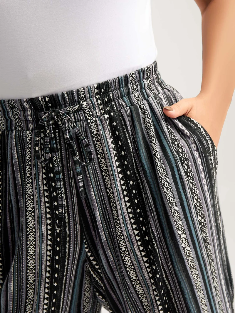 Stretchy Boho Stripes Straight-Leg Pants