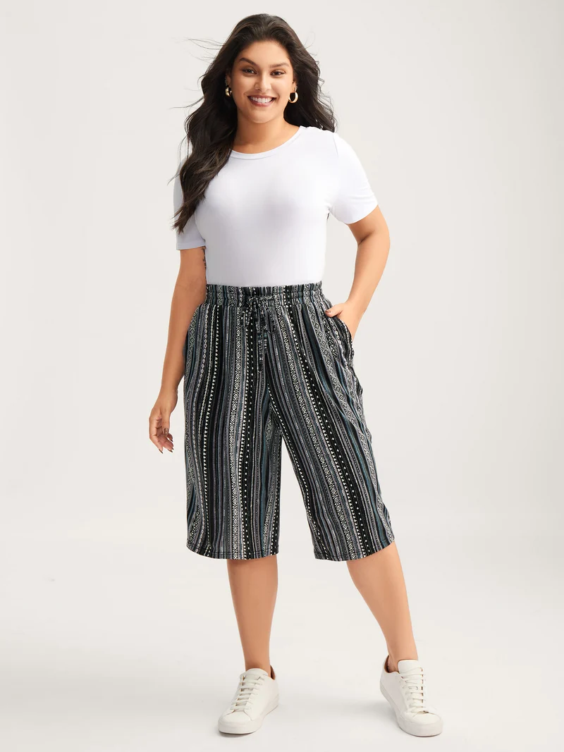 Stretchy Boho Stripes Straight-Leg Pants