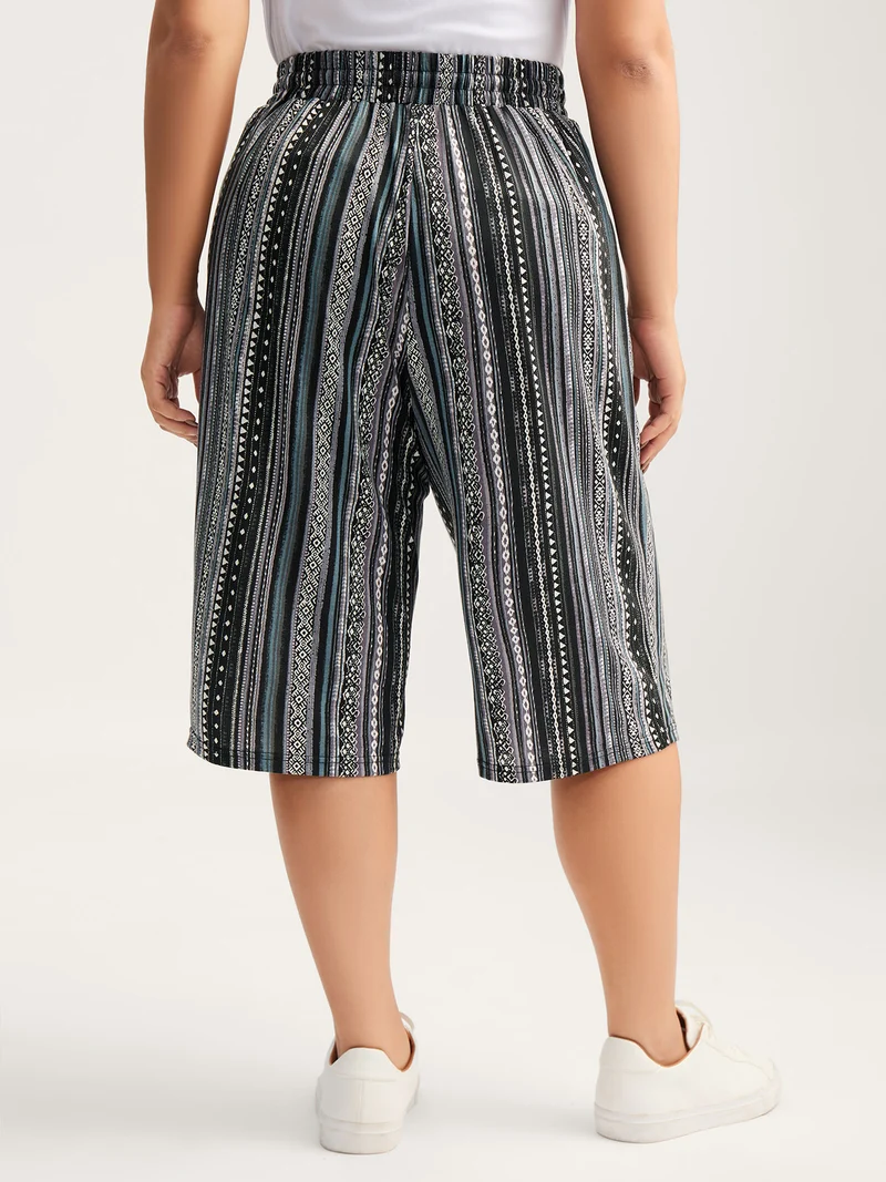 Stretchy Boho Stripes Straight-Leg Pants
