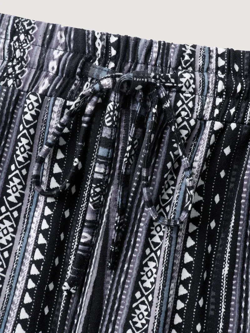 Stretchy Boho Stripes Straight-Leg Pants