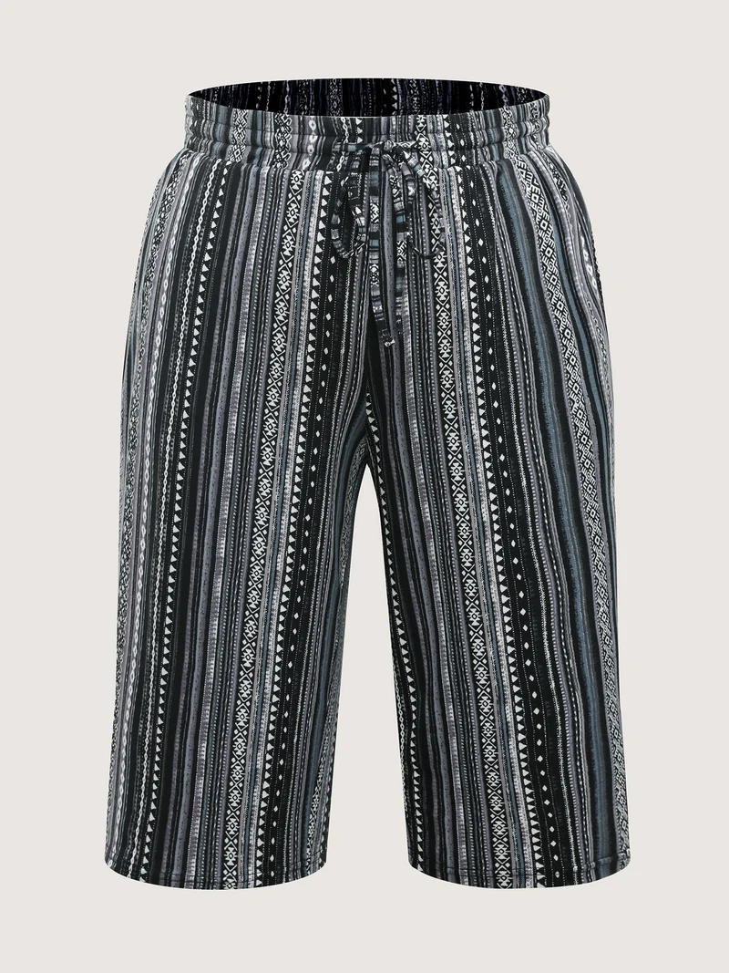 Stretchy Boho Stripes Straight-Leg Pants