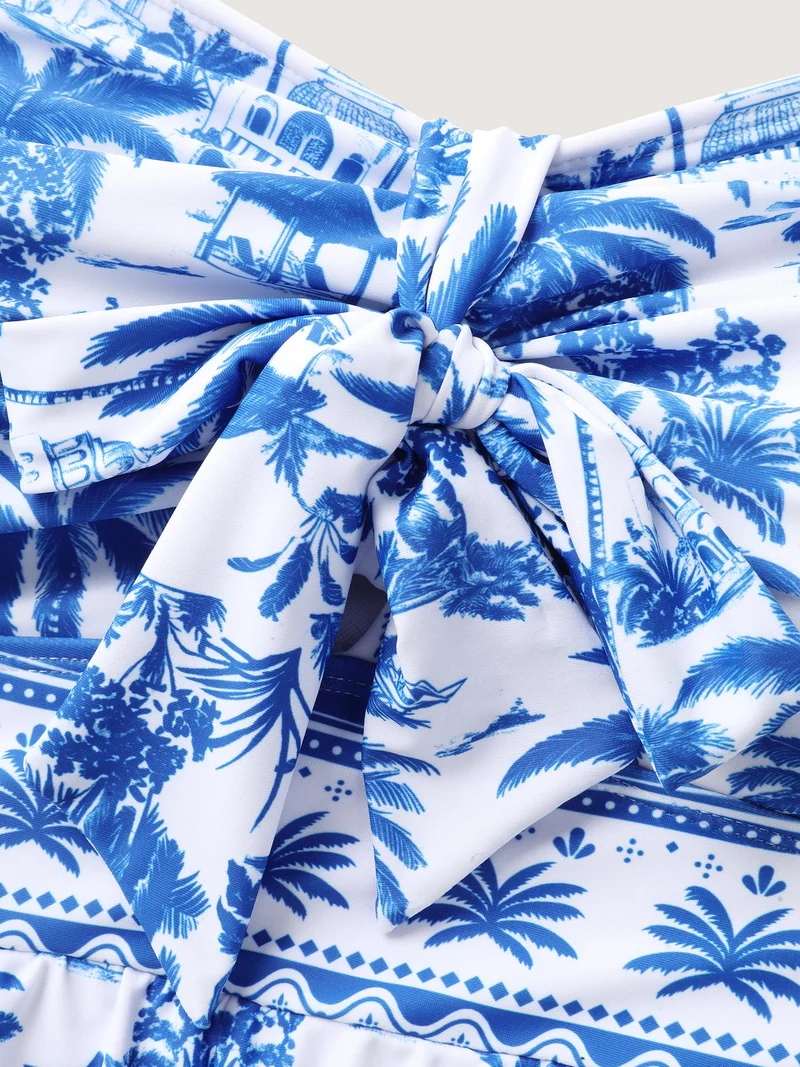 Tropical Print Tie One-Piece Swimsuit