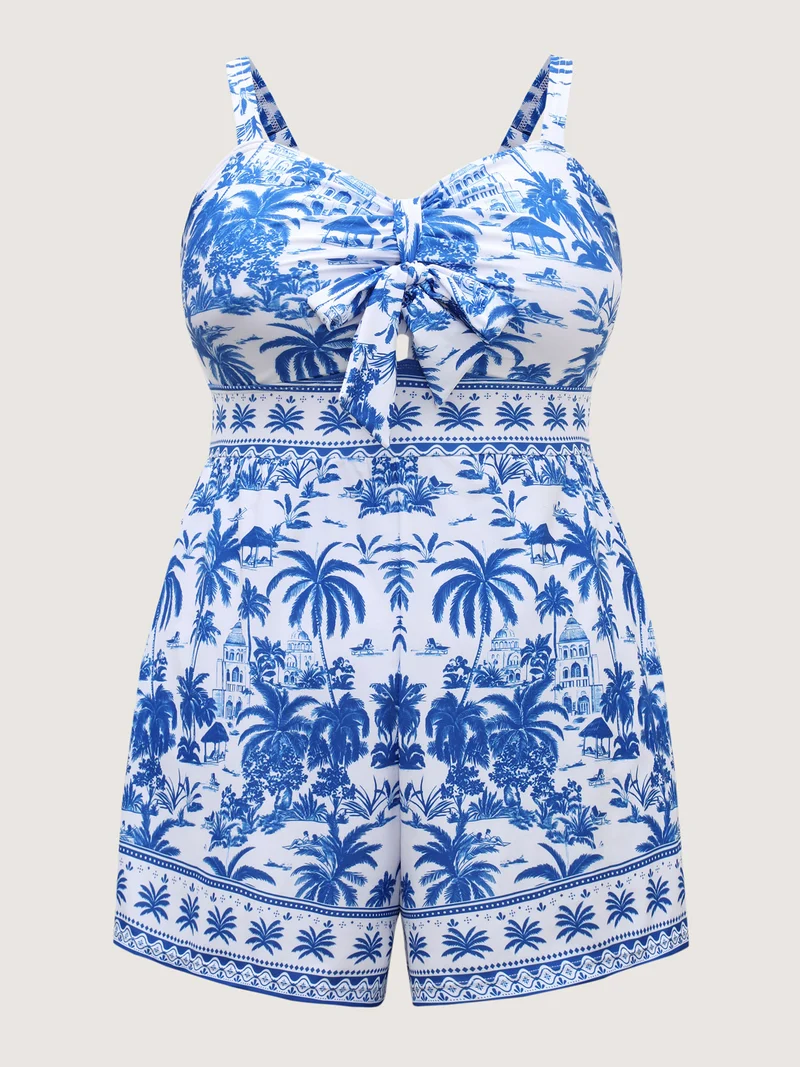 Tropical Print Tie One-Piece Swimsuit