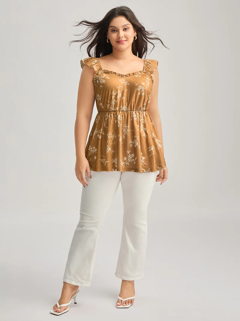Silhouette Floral Flutter Tank Top