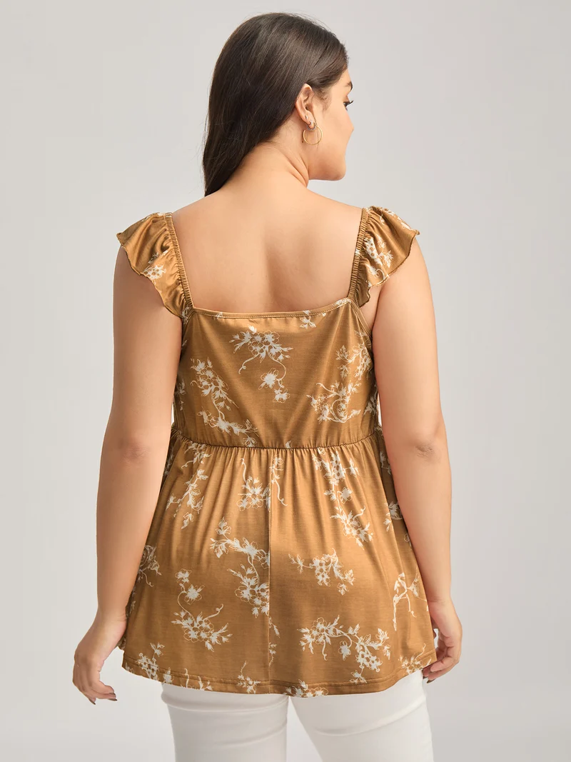Silhouette Floral Flutter Tank Top