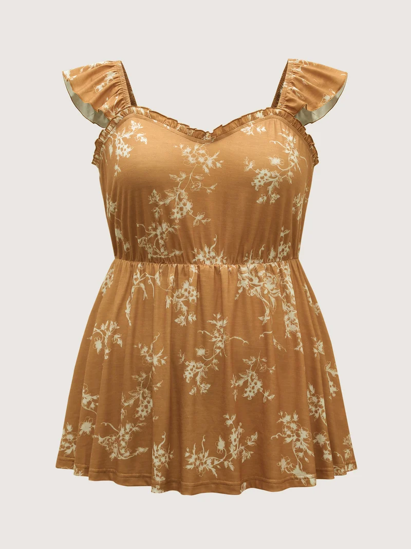 Silhouette Floral Flutter Tank Top