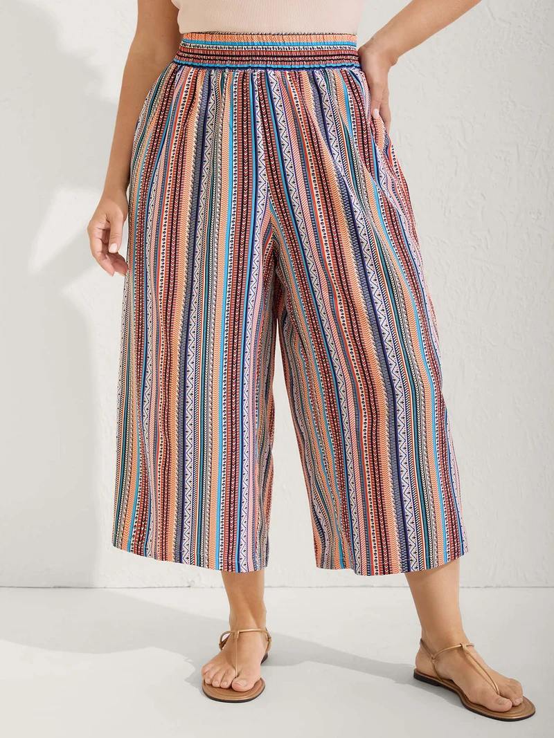 Boho Stripe Color Block Wide-Leg Pants