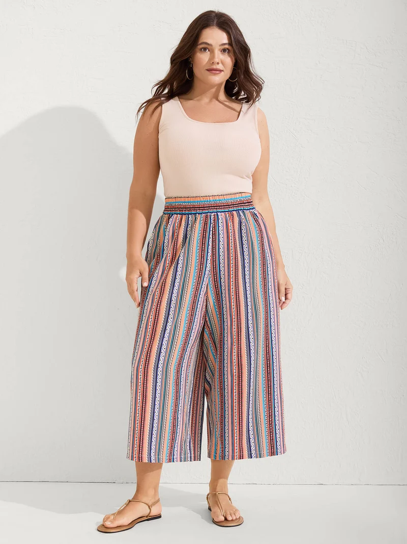 Boho Stripe Color Block Wide-Leg Pants