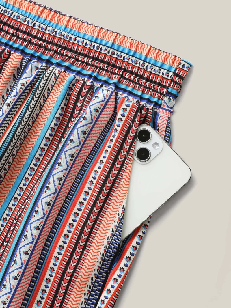 Boho Stripe Color Block Wide-Leg Pants