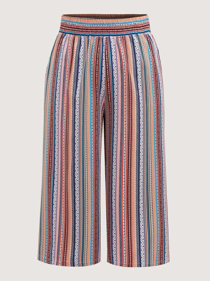 Boho Stripe Color Block Wide-Leg Pants