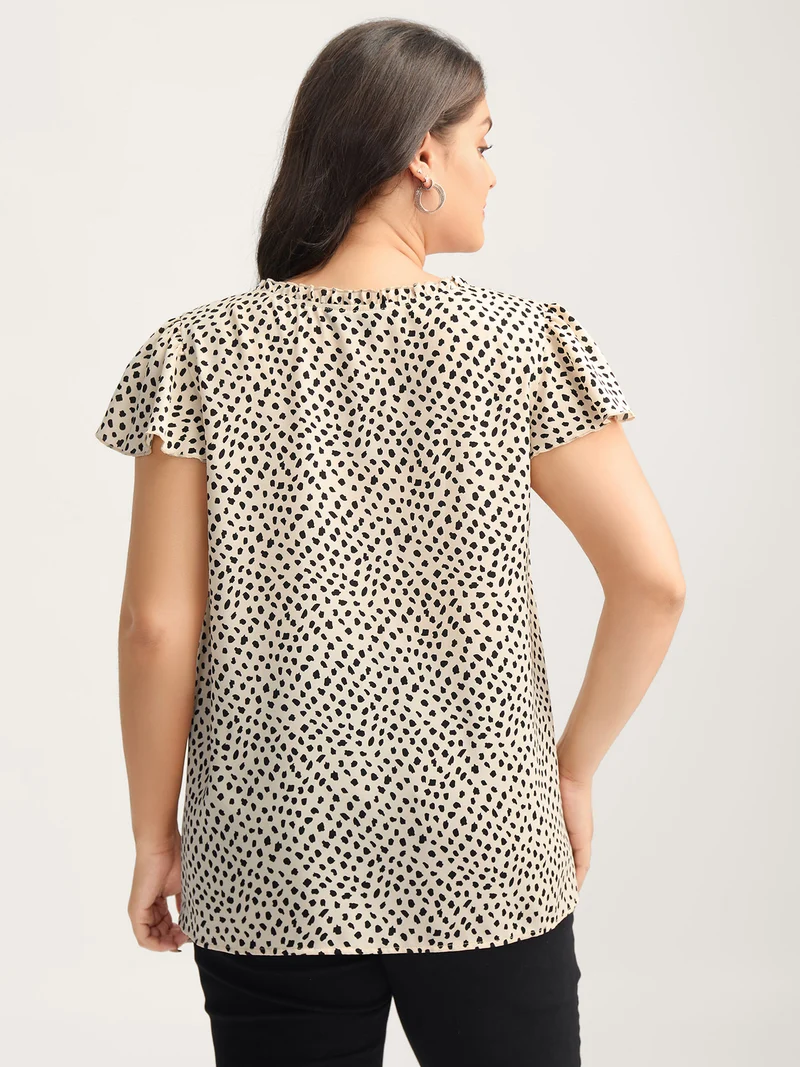 Leopard Print Ruffled Sleeve Blouse