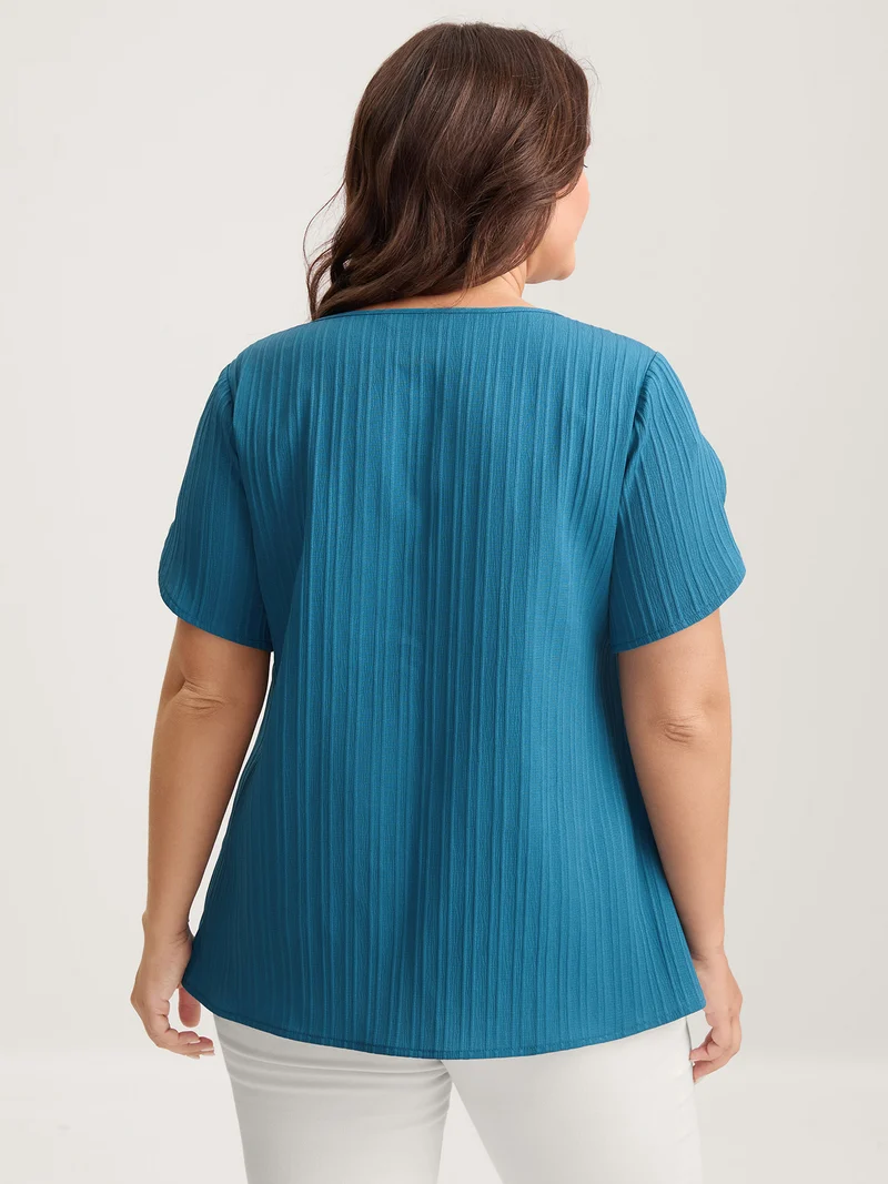 Textured Petal Sleeve Asymmetrical Neck Blouse