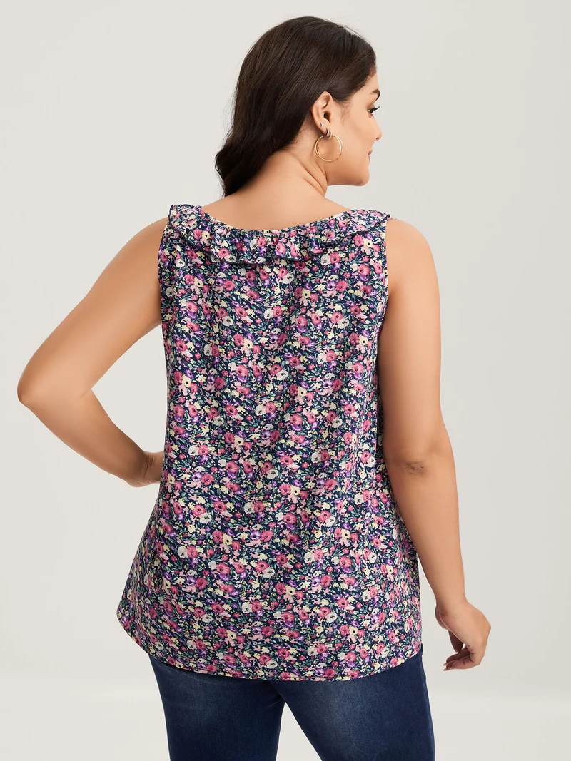 Floral Print Lotus Neck Tank Top