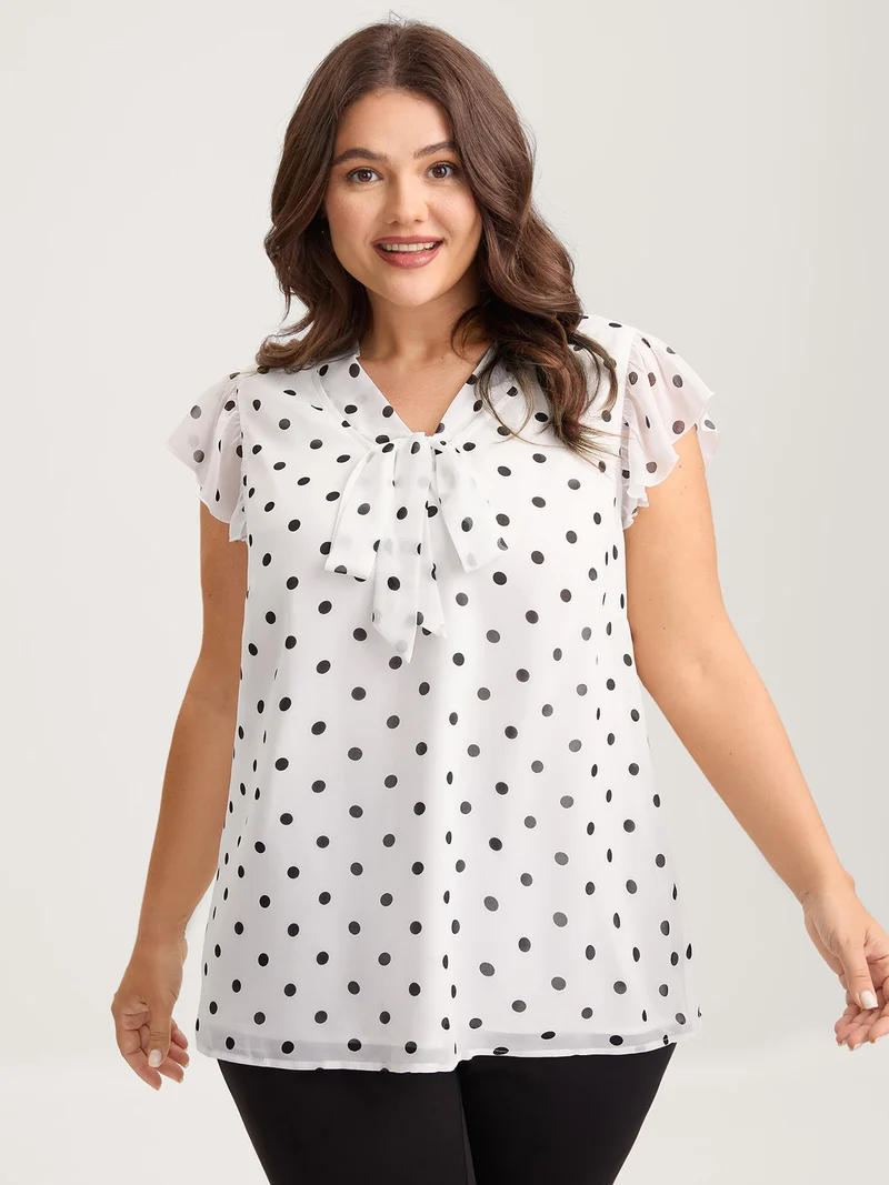 Polka Dot Ribbon Collar Blouse
