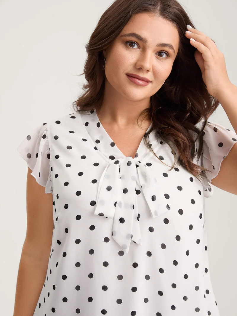 Polka Dot Ribbon Collar Blouse