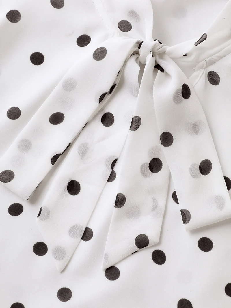 Polka Dot Ribbon Collar Blouse