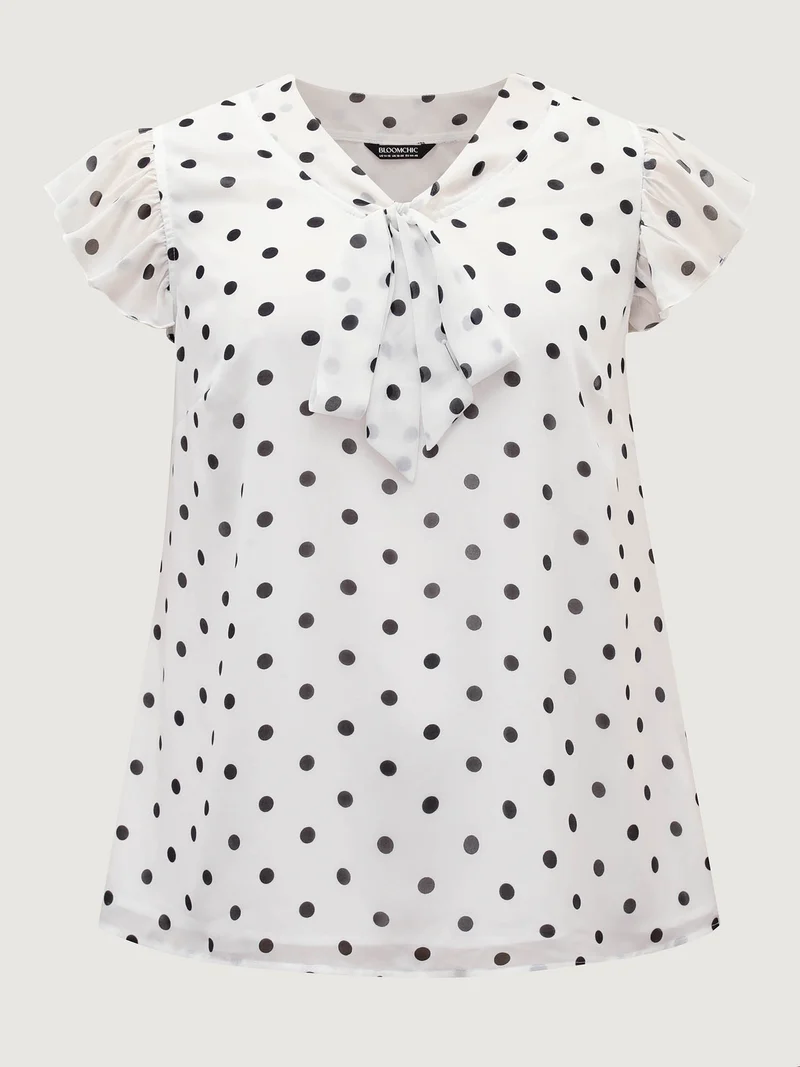 Polka Dot Ribbon Collar Blouse