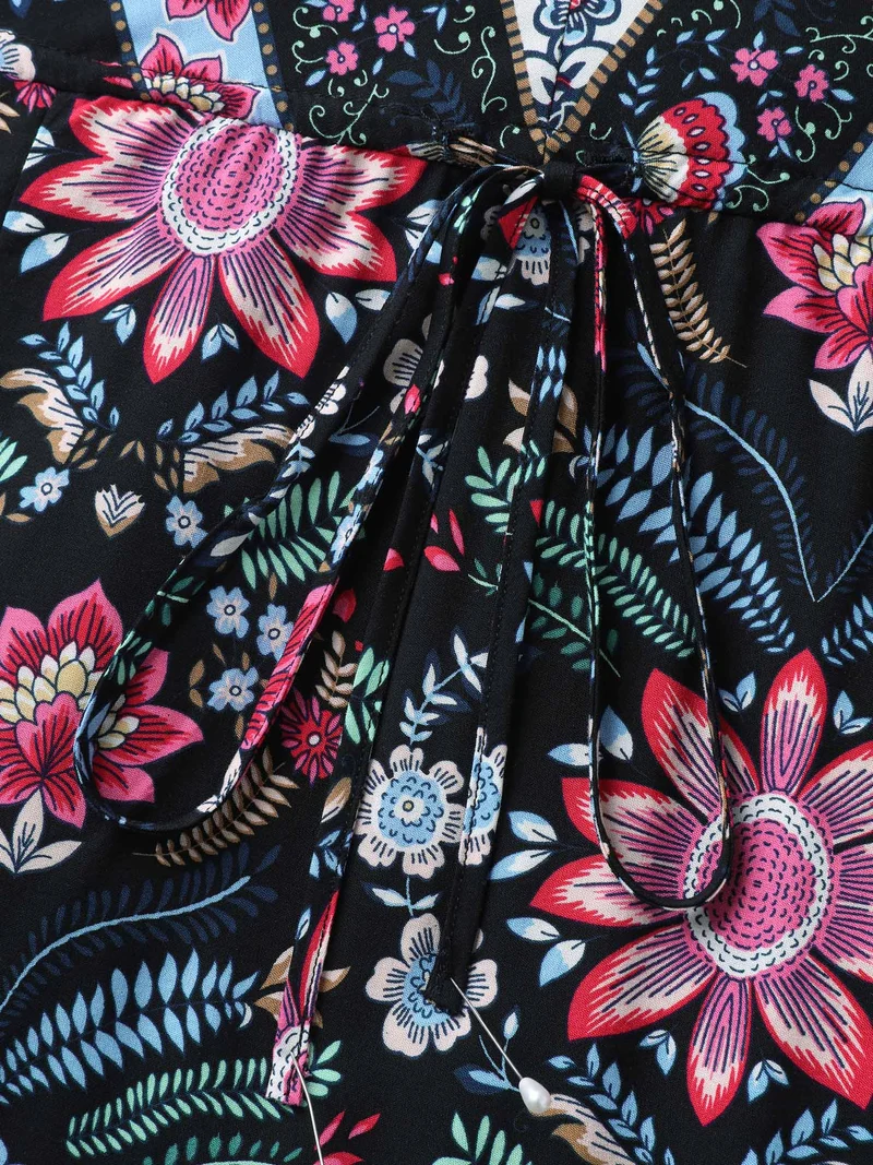 Rayon Floral Print Pockets Midi Dress