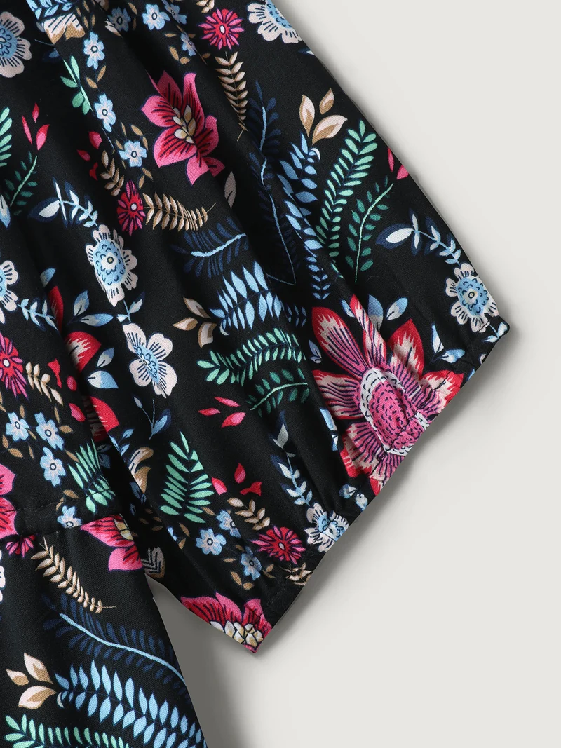 Rayon Floral Print Pockets Midi Dress