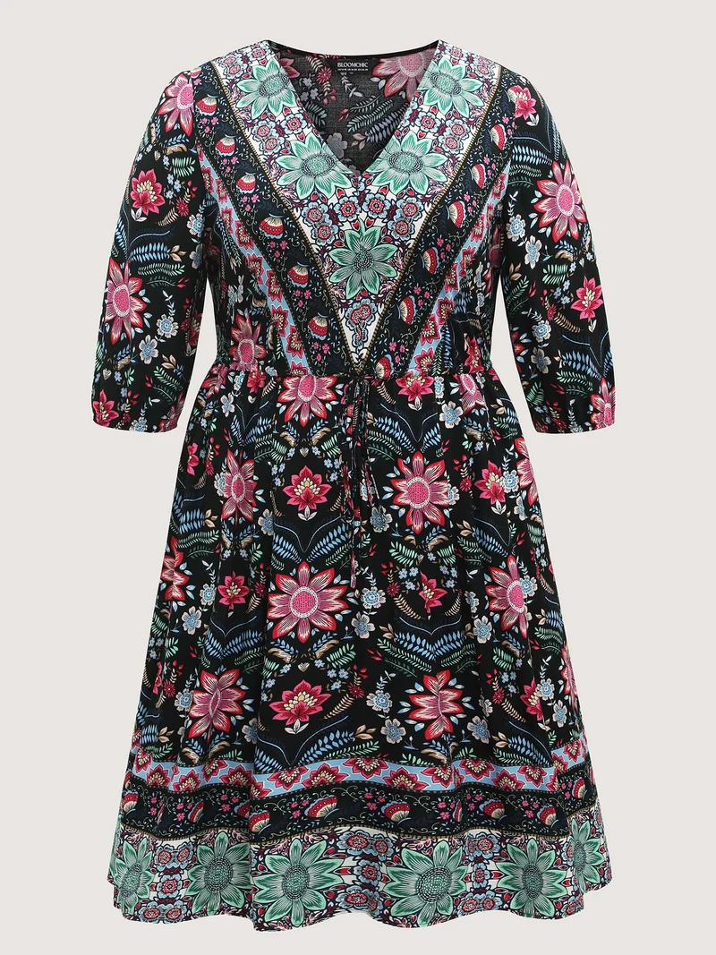Rayon Floral Print Pockets Midi Dress